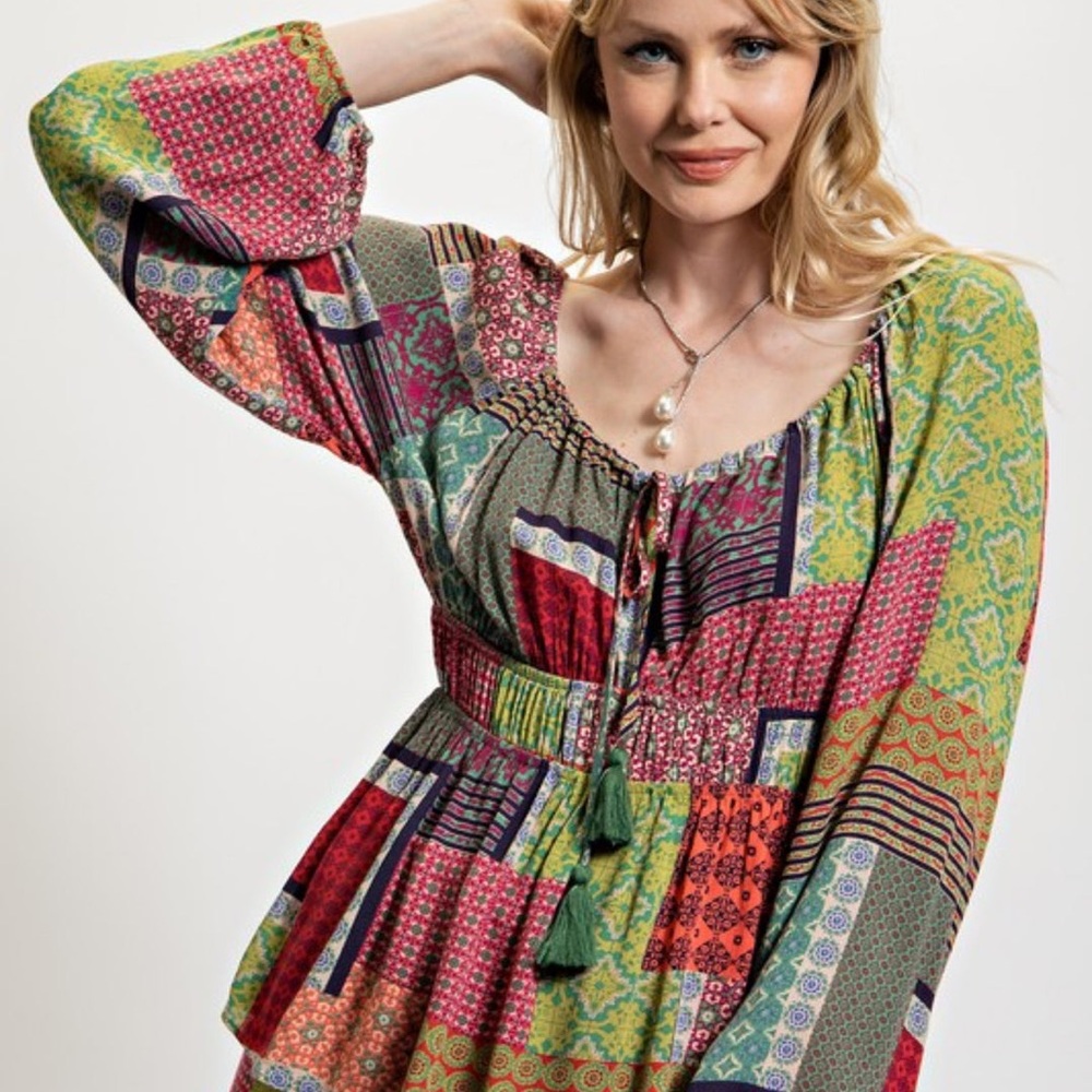 Easel Colorful Patchwork Blouse